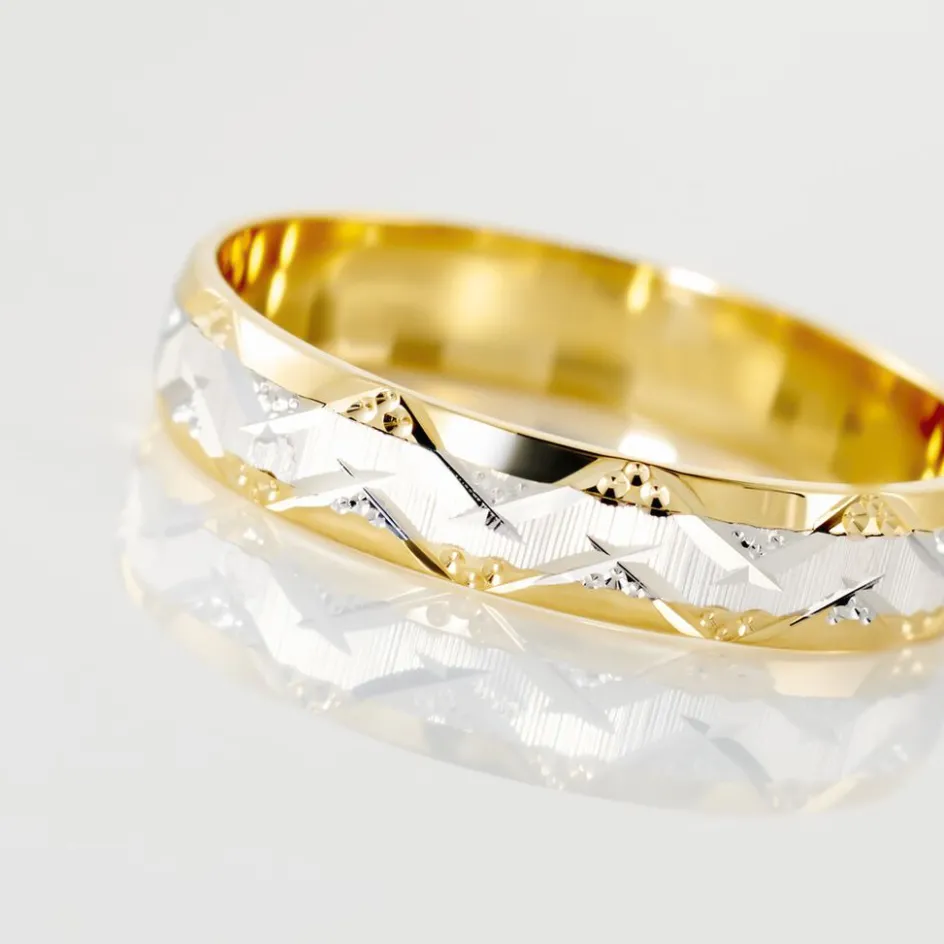 Clearance Histoire d'Or Alliance Clotilde Ruban Plat or bicolore
