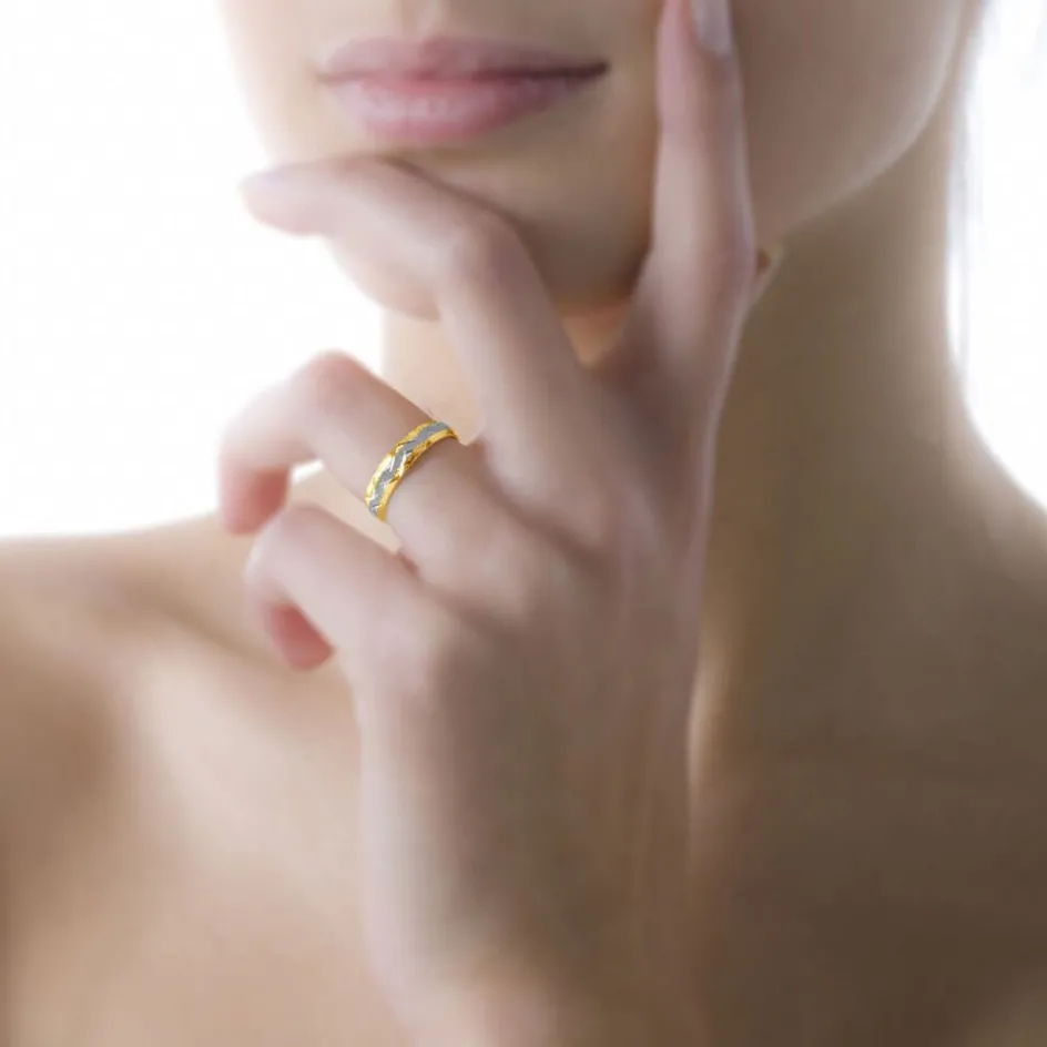 Clearance Histoire d'Or Alliance Clotilde Ruban Plat or bicolore