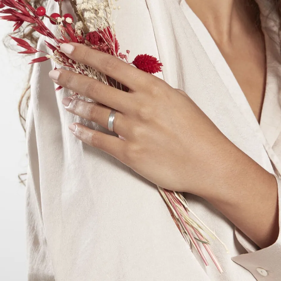 Histoire d'Or Alliance Edos Mat Ruban Plat Or Blanc* Bijoux Personnalisés|Bagues