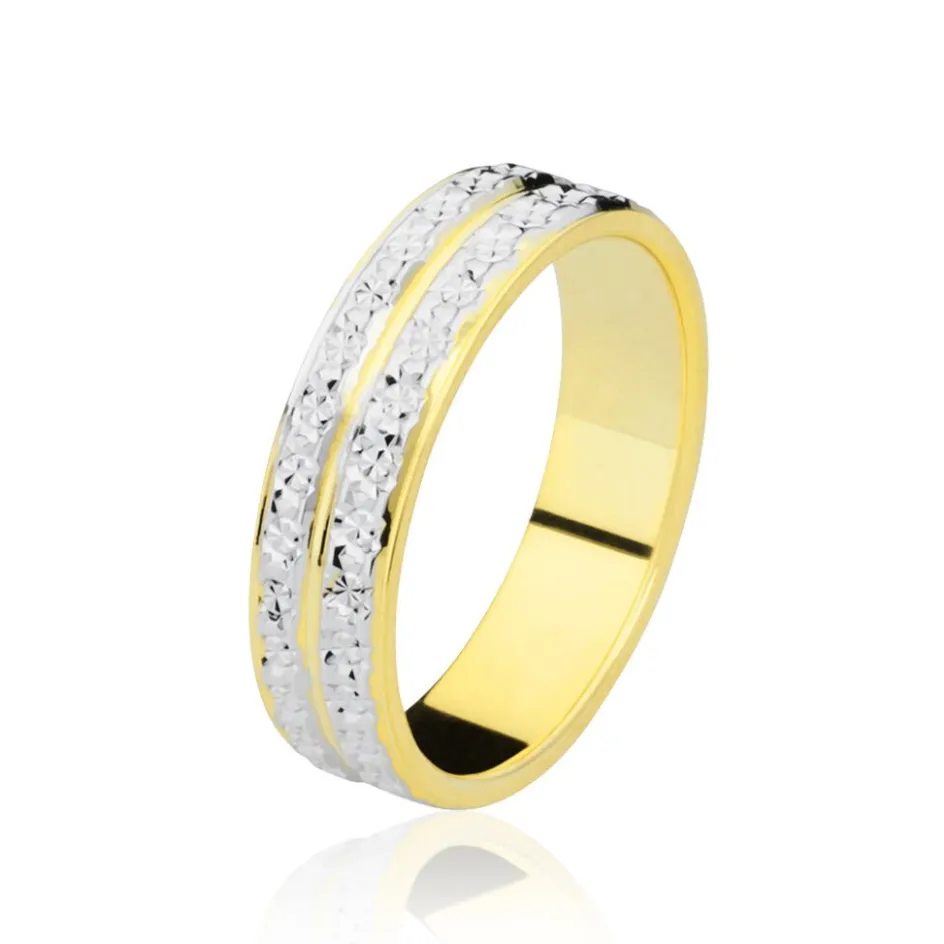 Discount Histoire d'Or Alliance Grain De Folie Diamantee Ruban Plat Or Bicolore