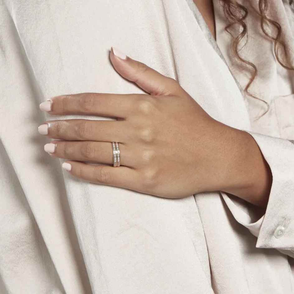 Discount Histoire d'Or Alliance Grain De Folie Diamantee Ruban Plat Or Bicolore