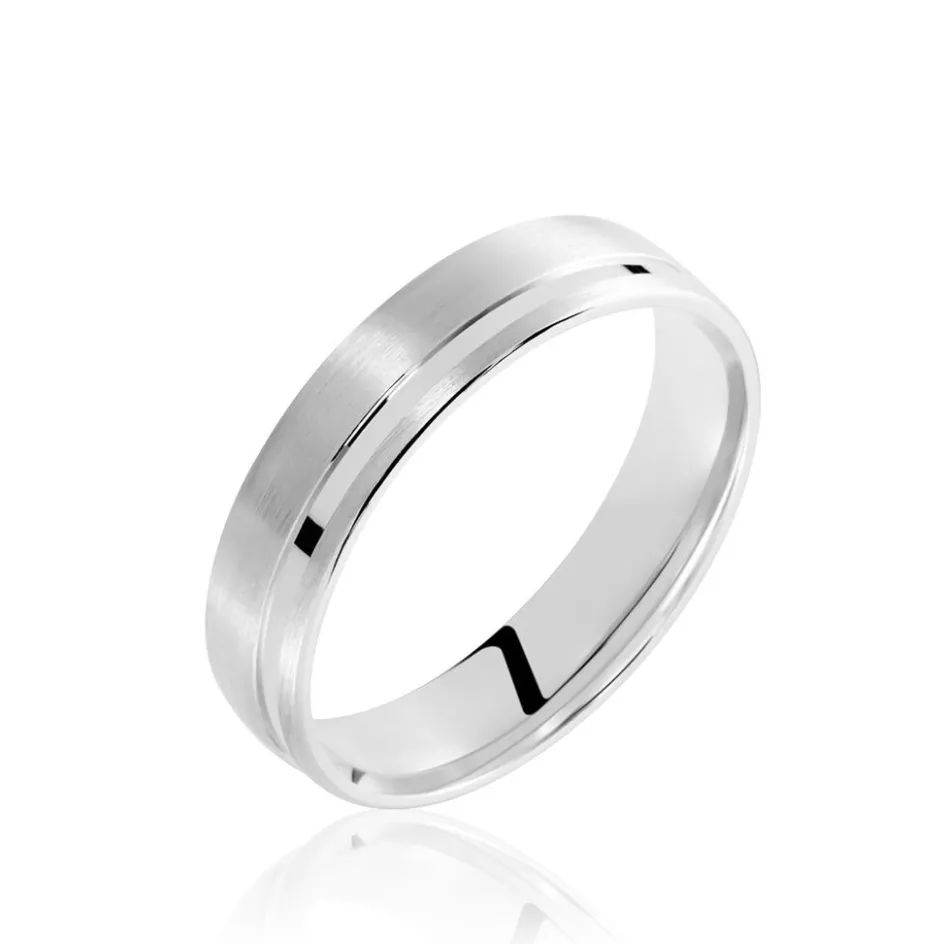 Histoire d'Or Alliance Julio Ruban Poli Brosse Or Blanc* Bijoux Personnalisés|Bagues