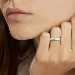 Histoire d'Or Alliance Ketly Ruban Plat Argent Blanc