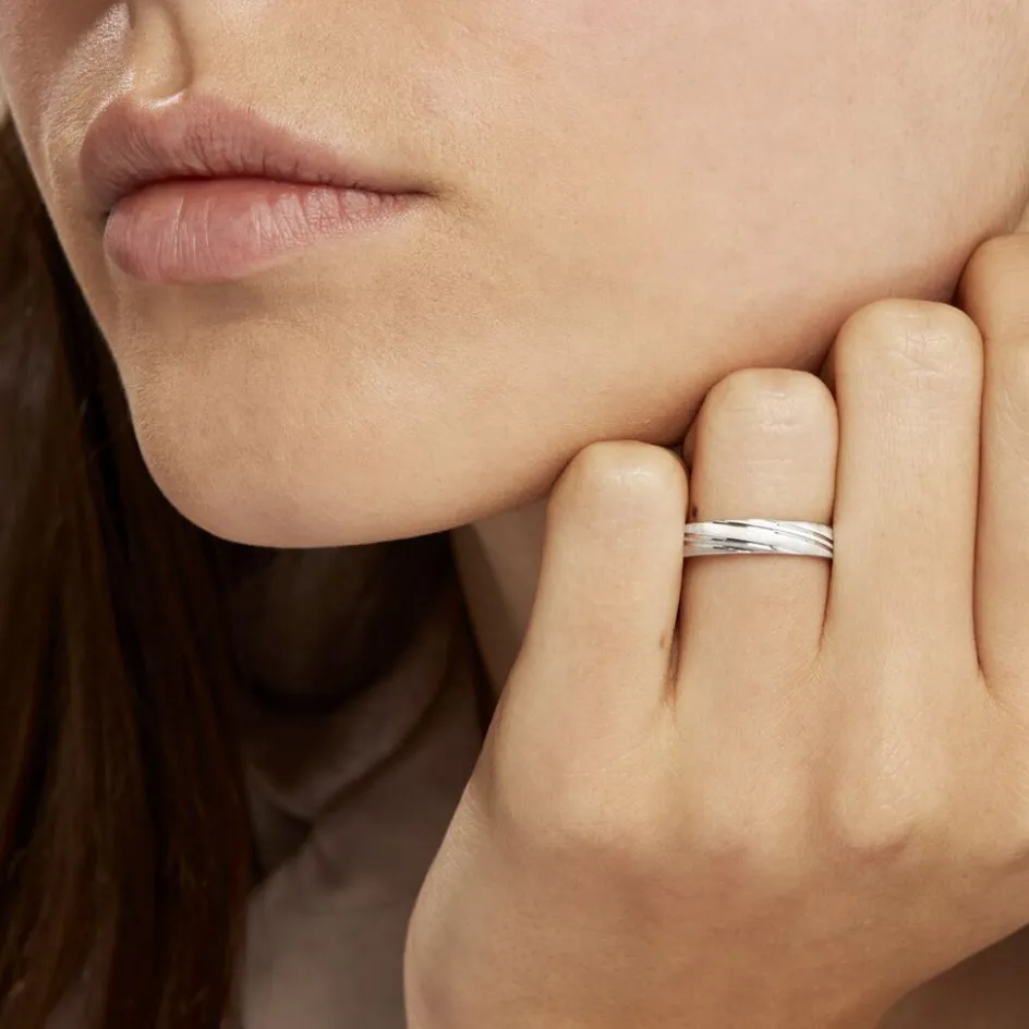 Histoire d'Or Alliance Ketly Ruban Plat Argent Blanc