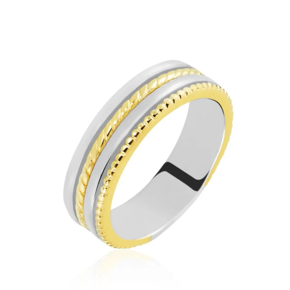 Outlet Histoire d'Or Alliance Leandro Ruban Argent Bicolore