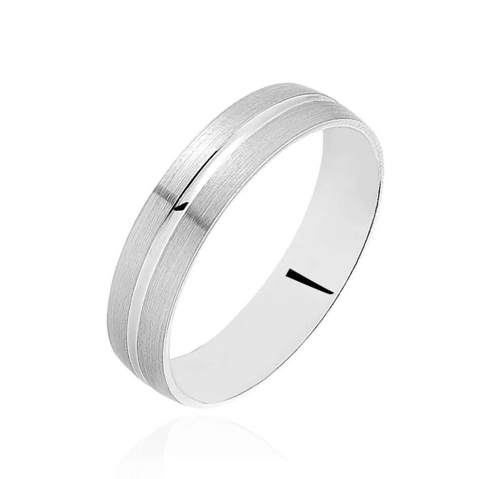 Histoire d'Or Alliance Liseret Central Ruban Plat Palladium Blanc* Bijoux Personnalisés|Bagues