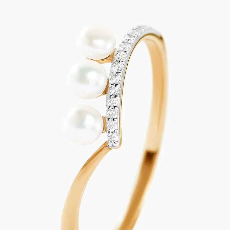 Clearance Histoire d'Or Bague Ambrogio Or Jaune Perle De Culture Oxyde De Zirconium