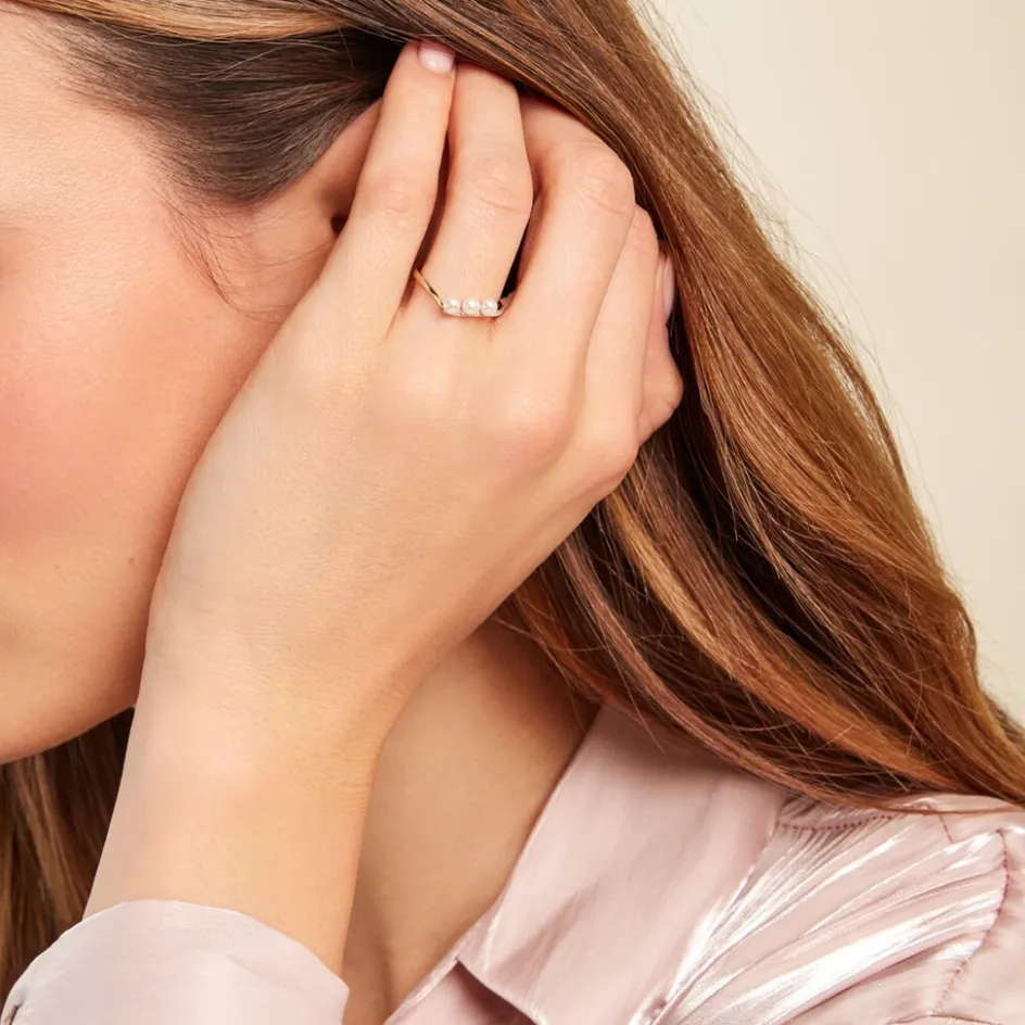 Clearance Histoire d'Or Bague Ambrogio Or Jaune Perle De Culture Oxyde De Zirconium