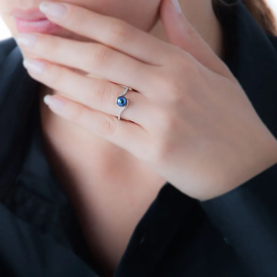 Histoire d'Or Bague Anais Or Blanc Perle De Culture Et Oxyde De Zirconium* Bagues|Bagues Avec Pierre
