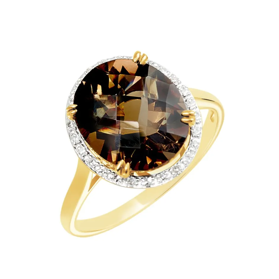 Discount Histoire d'Or Bague Anna Or Jaune Quartz Et Oxyde De Zirconium or jaune quartz marron