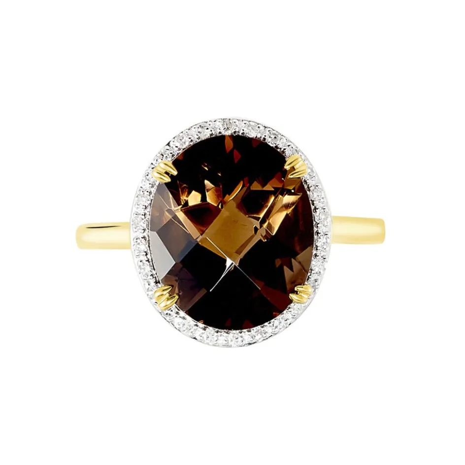 Discount Histoire d'Or Bague Anna Or Jaune Quartz Et Oxyde De Zirconium or jaune quartz marron
