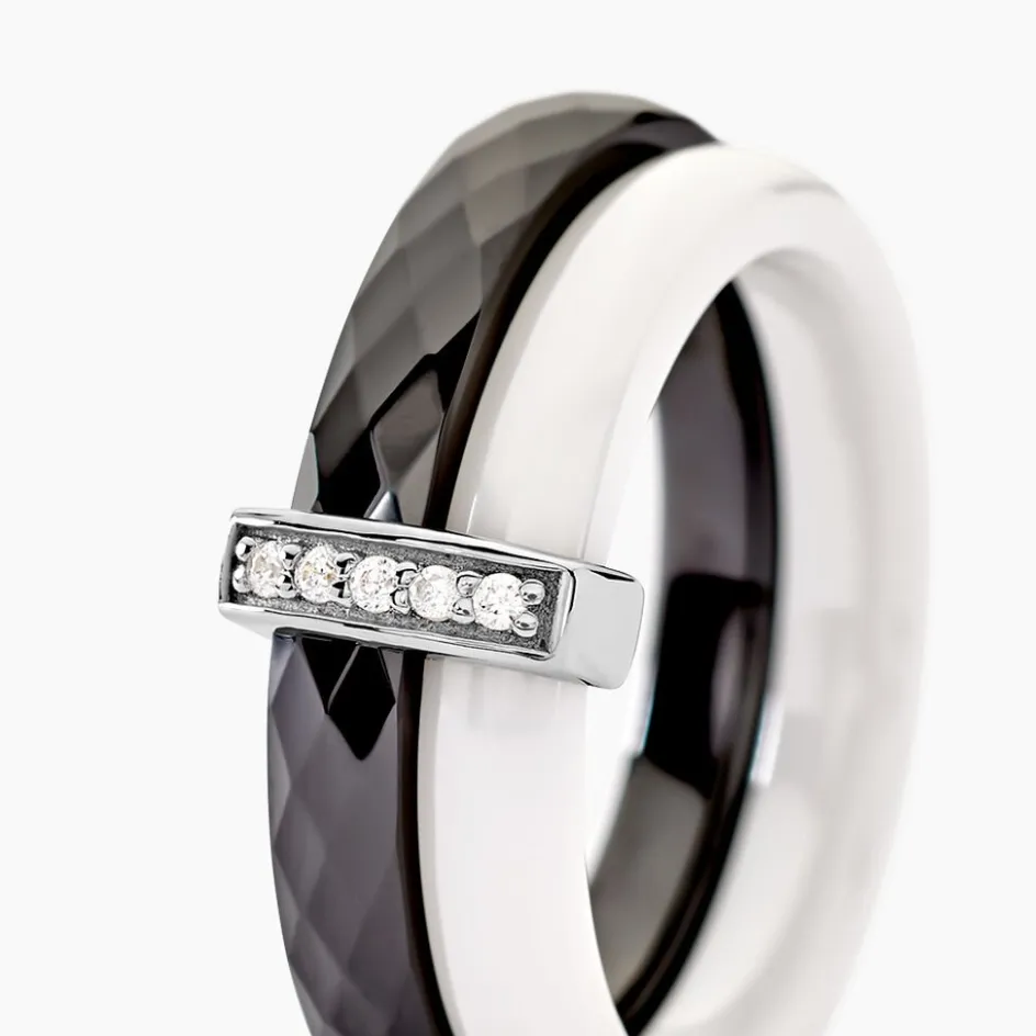 Best Histoire d'Or Bague Barette Bicolore Ceramique Argent Blanc Oxyde De Zirconium