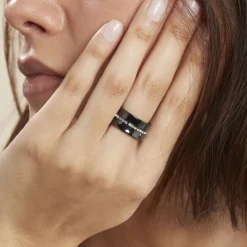 Histoire d'Or Bague Ceramik Design Argent Blanc Céramique Et Strass* Bagues|Bagues Fantaisie