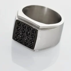 Outlet Histoire d'Or Bague Chevalière Acier Vieillit Teodor Oxydes De Zirconium