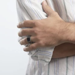 Histoire d'Or Bague Chevalière Acier Vieillit Haris Agate