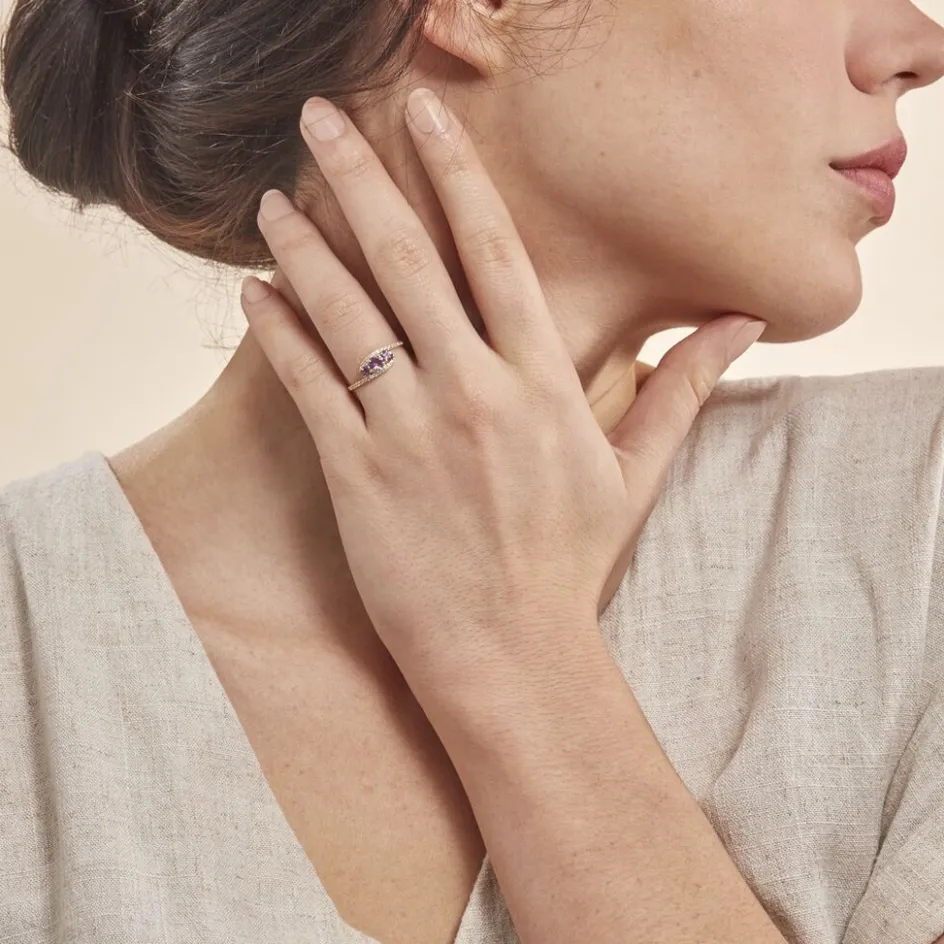 Discount Histoire d'Or Bague Chloe Or Jaune Amethyste Et Oxyde De Zirconium or jaune amethyste violette