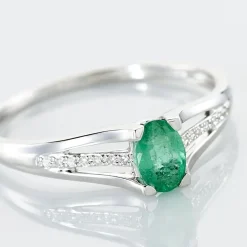 Discount Histoire d'Or Bague Denise Or Blanc Emeraude Et Diamant