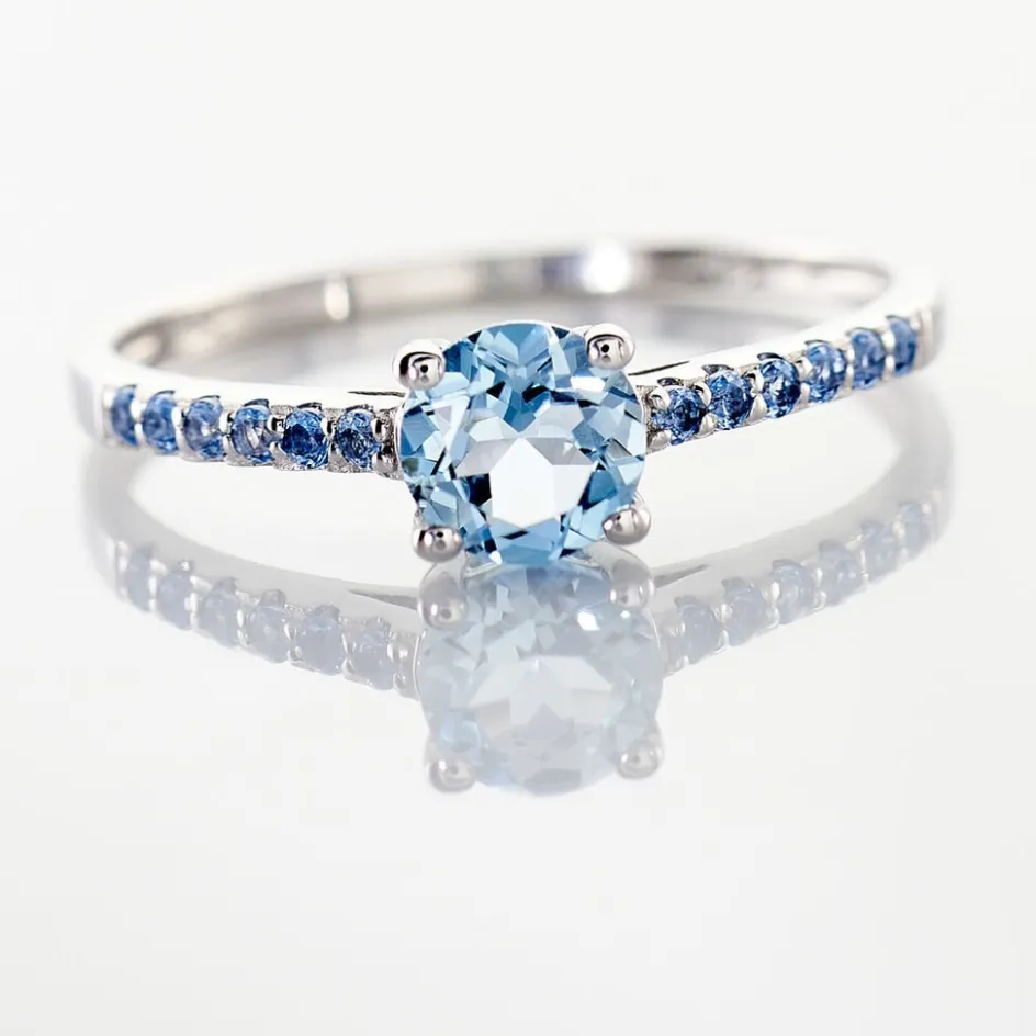 Online Histoire d'Or Bague Manon Or Blanc Topaze Et Oxyde De Zirconium or blanc topaze bleue