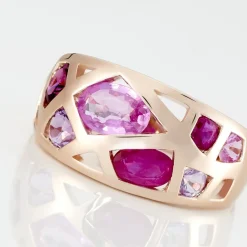 Best Histoire d'Or Bague Mosaique Or Rose Amethyste Et Rhodolite Et Saphir