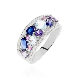 Discount Histoire d'Or Bague Multicolore Or Blanc Topaze Et Amethyste Et Saphir or blanc topaze bleue