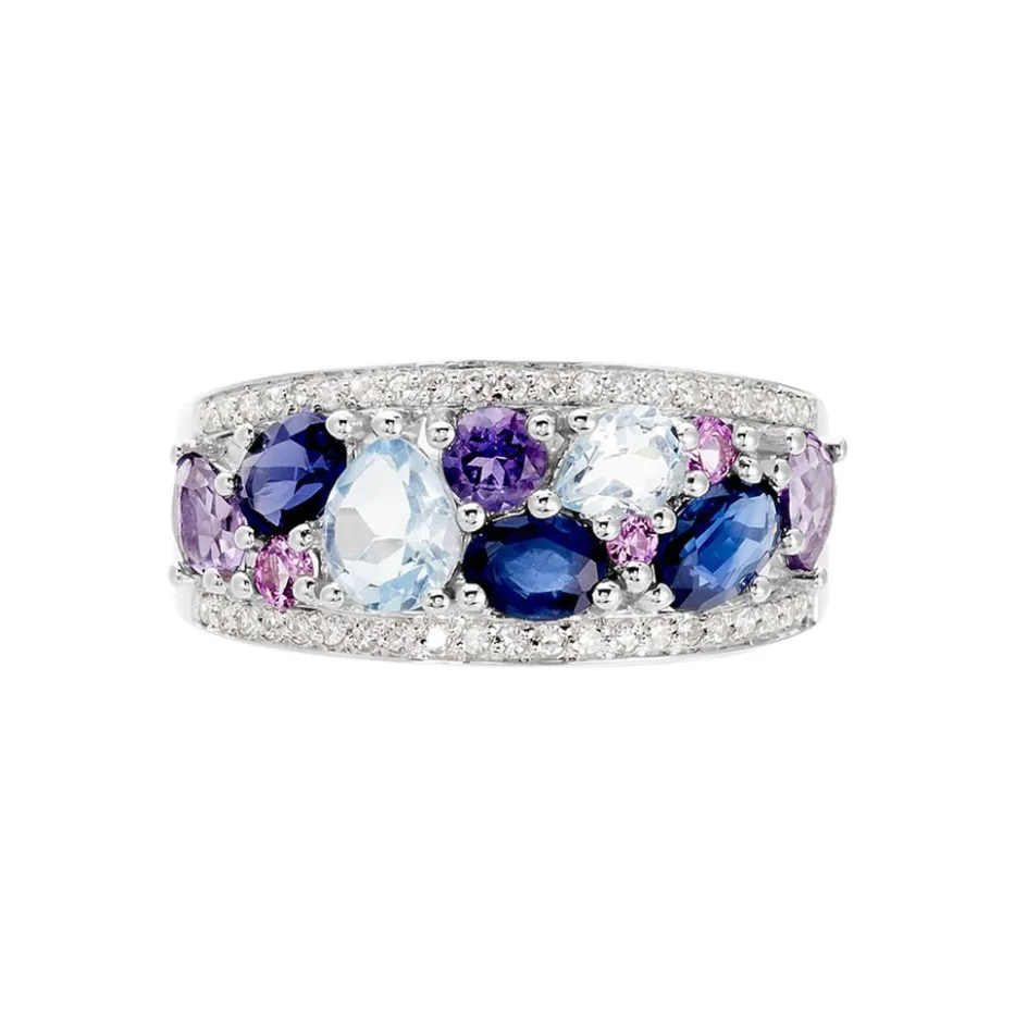 Discount Histoire d'Or Bague Multicolore Or Blanc Topaze Et Amethyste Et Saphir or blanc topaze bleue