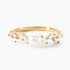 Clearance Histoire d'Or Bague Nacrée Or Jaune Perle De Culture Oxyde De Zirconium