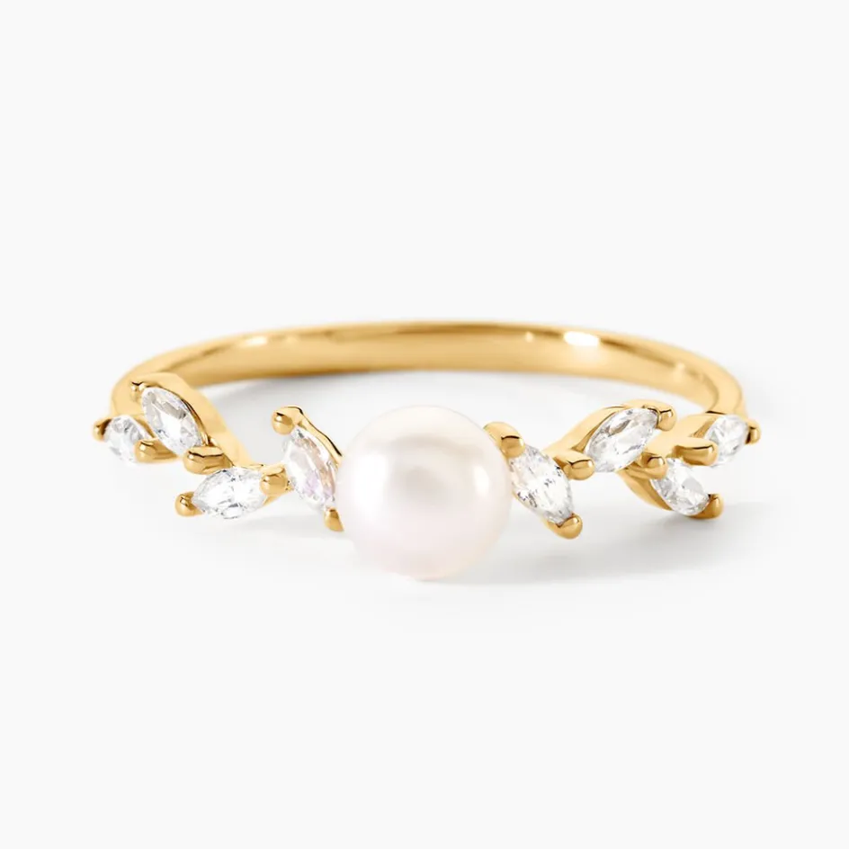 Clearance Histoire d'Or Bague Nacrée Or Jaune Perle De Culture Oxyde De Zirconium