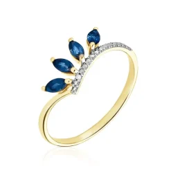 Clearance Histoire d'Or Bague Navette Diamant or jaune saphir