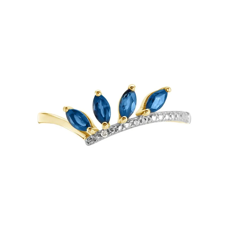 Clearance Histoire d'Or Bague Navette Diamant or jaune saphir