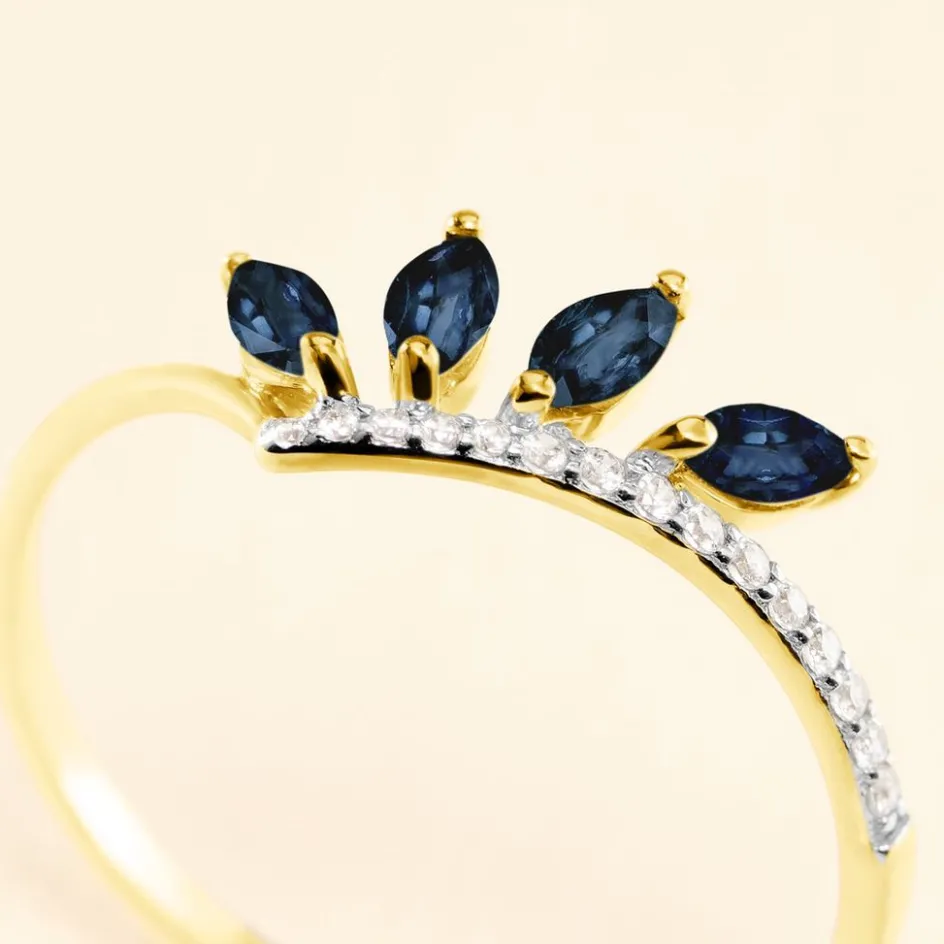 Clearance Histoire d'Or Bague Navette Diamant or jaune saphir