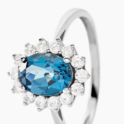Outlet Histoire d'Or Bague Or Blanc Quintilla Topaze London Blue Et Oxydes