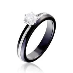 Discount Histoire d'Or Bague Solitaire Ceramik Design Argent Oxyde De Zirconium Et Céramique