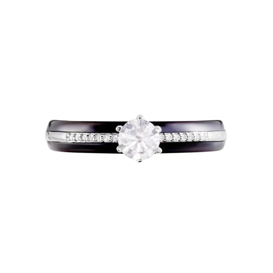 Discount Histoire d'Or Bague Solitaire Ceramik Design Argent Oxyde De Zirconium Et Céramique