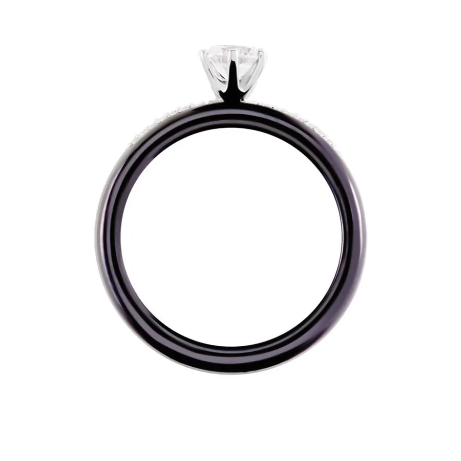 Discount Histoire d'Or Bague Solitaire Ceramik Design Argent Oxyde De Zirconium Et Céramique
