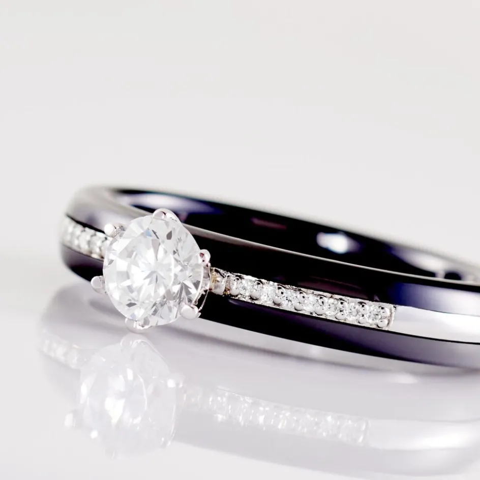 Discount Histoire d'Or Bague Solitaire Ceramik Design Argent Oxyde De Zirconium Et Céramique