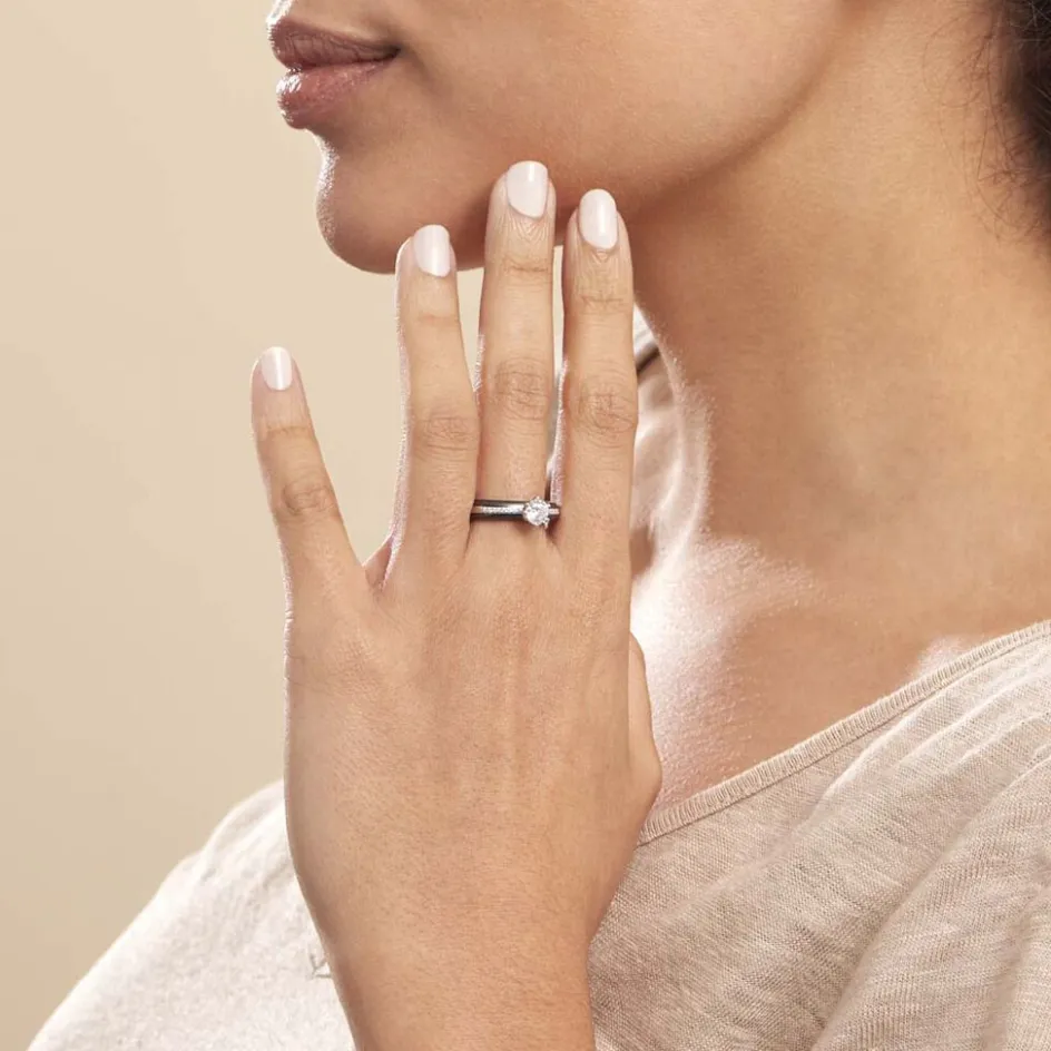 Discount Histoire d'Or Bague Solitaire Ceramik Design Argent Oxyde De Zirconium Et Céramique