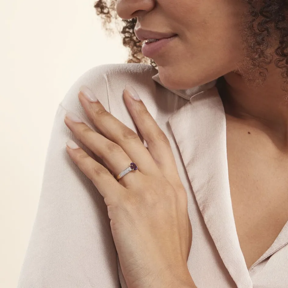 Histoire d'Or Bague Solitaire Crista Or Jauneamethyste Et Oxyde* Bagues|Bagues Avec Pierre