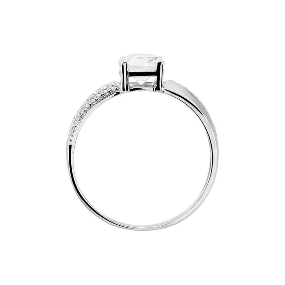 Discount Histoire d'Or Bague Solitaire Messine Or Blanc Oxyde De Zirconium