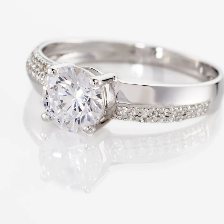 Discount Histoire d'Or Bague Solitaire Messine Or Blanc Oxyde De Zirconium