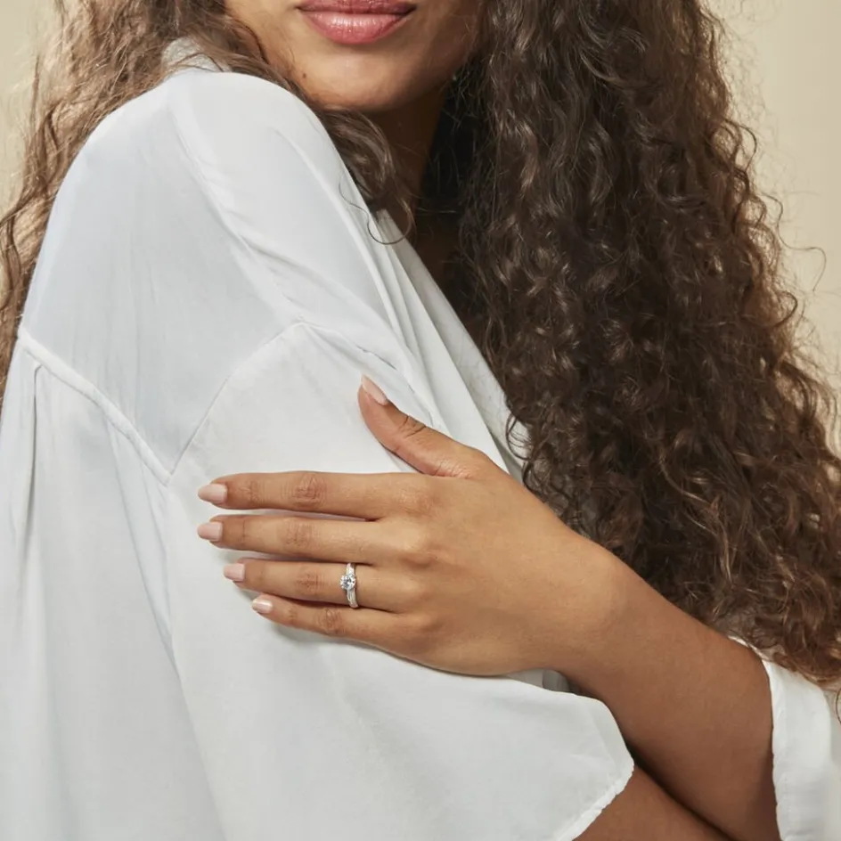 Discount Histoire d'Or Bague Solitaire Messine Or Blanc Oxyde De Zirconium