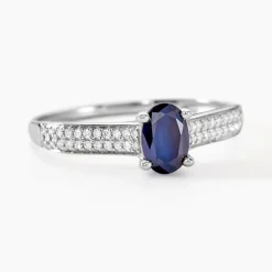 Outlet Histoire d'Or Bague Solitaire Or Blanc Crista Saphir Diamants or blanc saphir