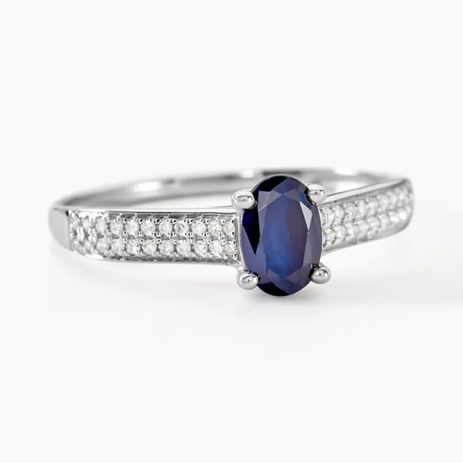 Outlet Histoire d'Or Bague Solitaire Or Blanc Crista Saphir Diamants or blanc saphir