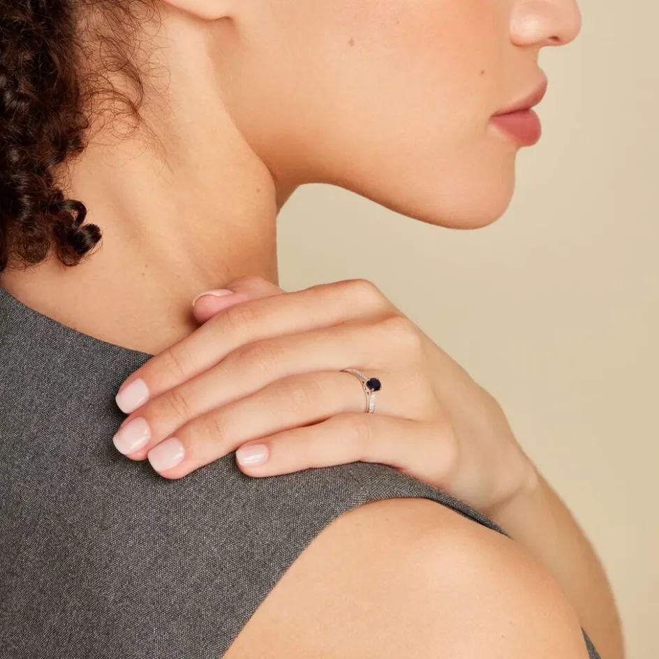 Outlet Histoire d'Or Bague Solitaire Or Blanc Crista Saphir Diamants or blanc saphir