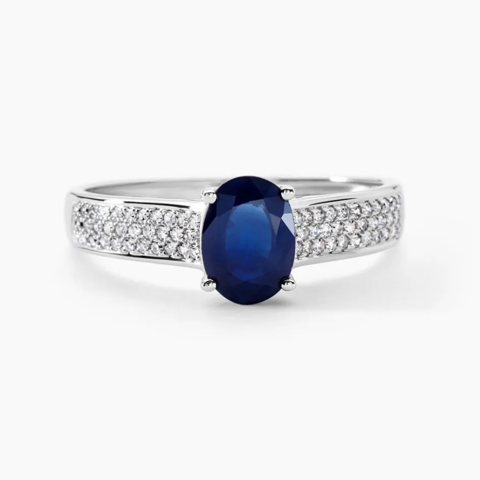 New Histoire d'Or Bague Solitaire Or Blanc Crista Saphir Diamants or blanc saphir