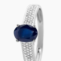 New Histoire d'Or Bague Solitaire Or Blanc Crista Saphir Diamants or blanc saphir