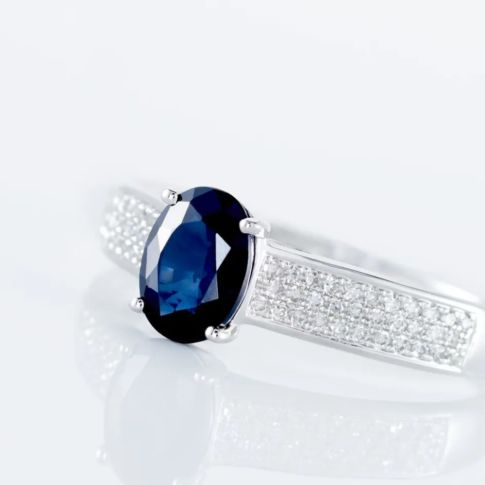 New Histoire d'Or Bague Solitaire Or Blanc Crista Saphir Diamants or blanc saphir