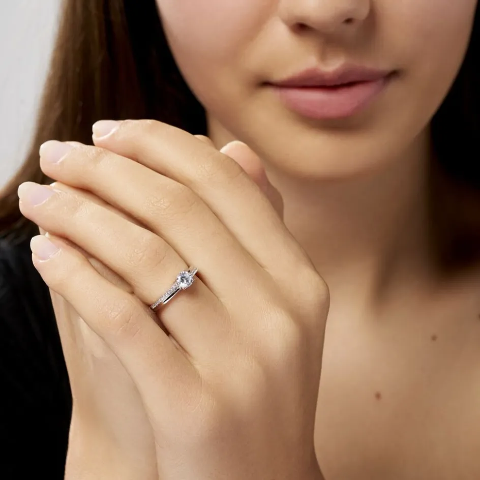 Discount Histoire d'Or Bague Solitaire Sade Argent Blanc Oxyde De Zirconium