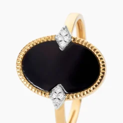 Discount Histoire d'Or Bague Tahina Or Jaune Onyx Diamant or jaune onyx noir