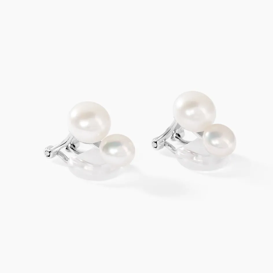 Best Histoire d'Or Boucles D'oreilles Clips Argent Blanc Viano Perles Oxydes