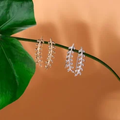 Sale Histoire d'Or Boucles D'oreilles Grimpantes Folia Argent Blanc